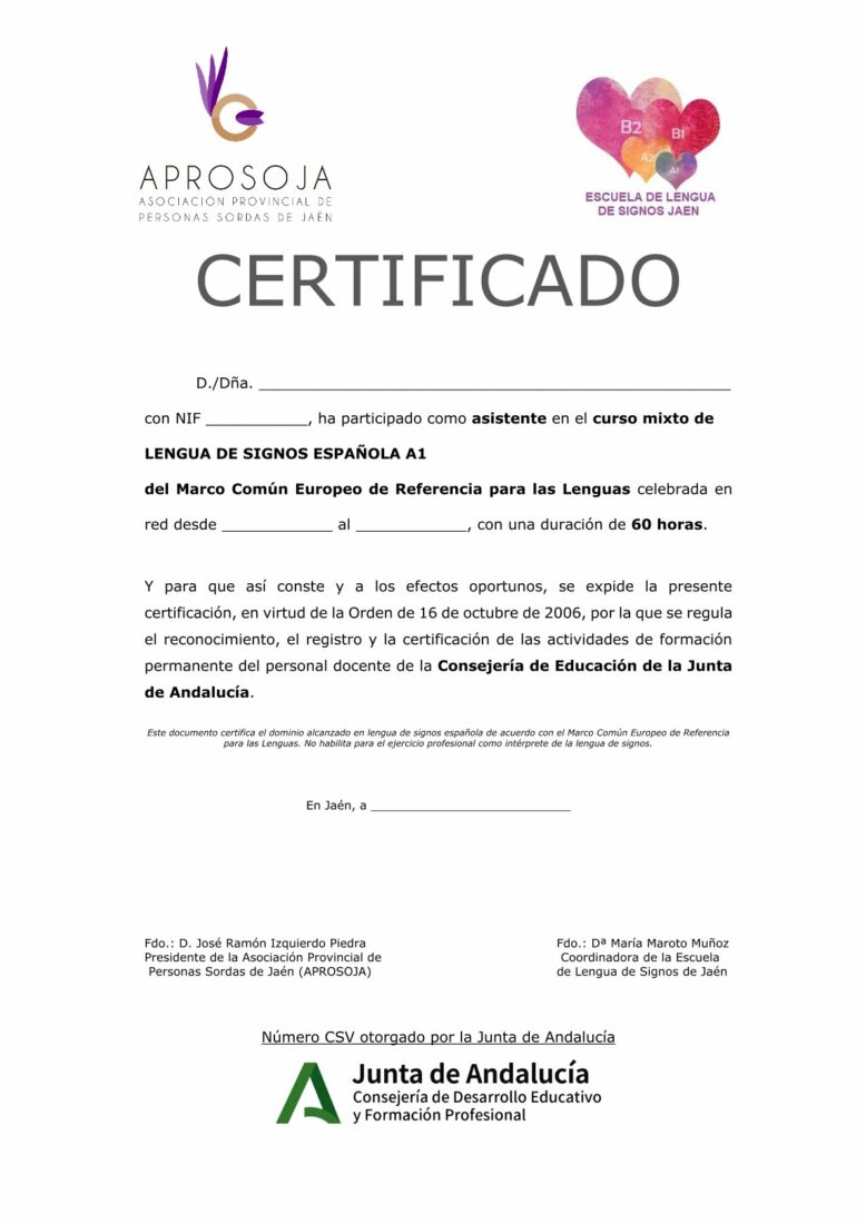 Modelo Certificado Asistente Lse A1